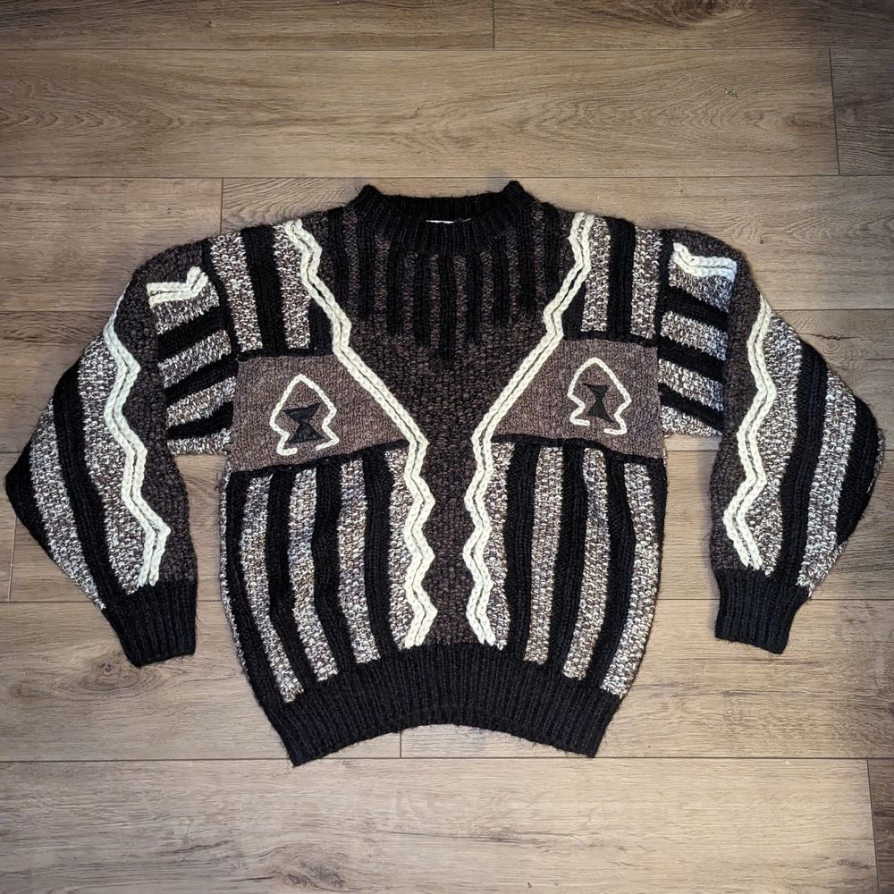 Vintage Novo 1988 Mohair Wool Knitted Sweater Brown & White Christmas